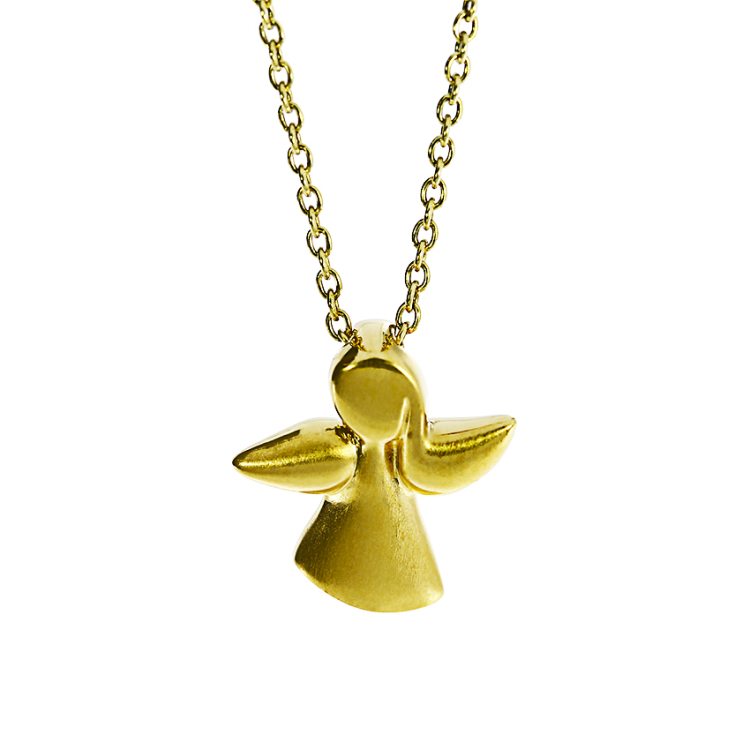 Guardian angel midi 12 mm silver yellow gold plated incl. anchor chain 42 cm