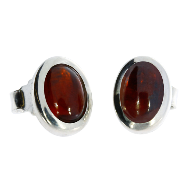 Stud earrings si garnet oval 7 x 5 mm cab