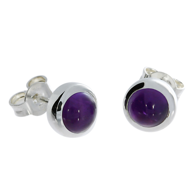 Stud silver amethyst 6mm round cab