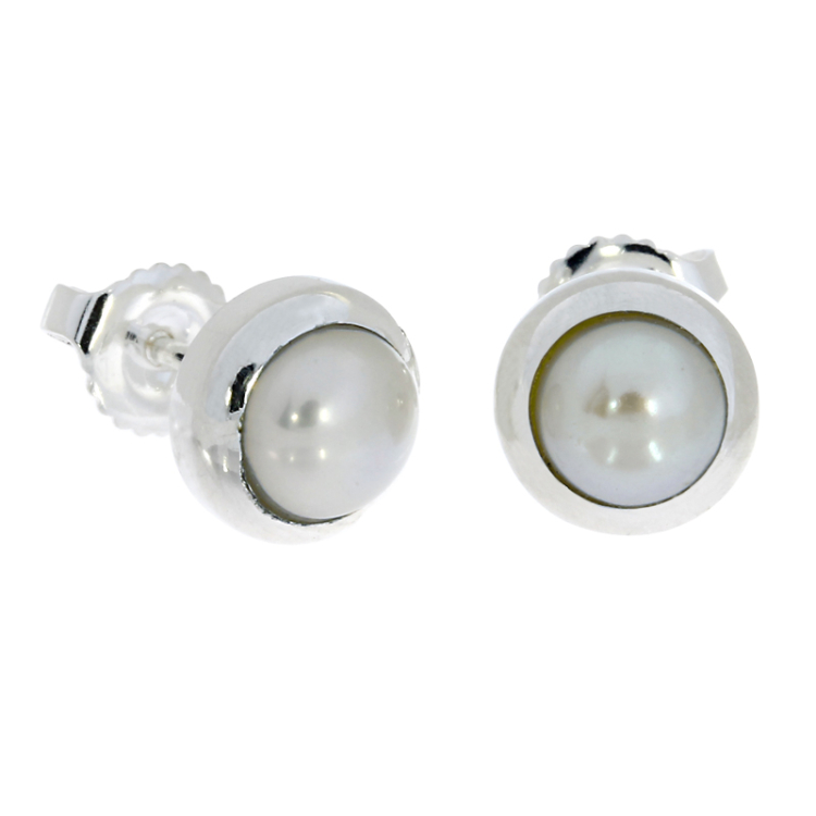 Plug silver freshwater pearl 6mm round cab