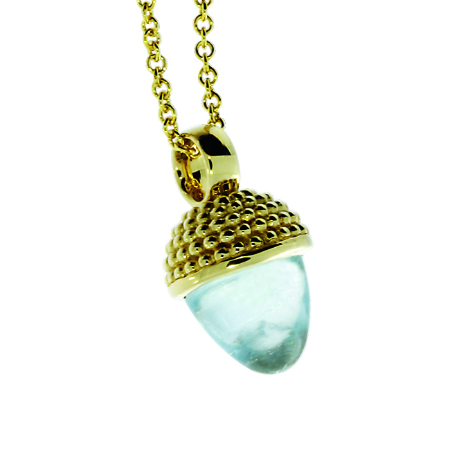 Pendant Dots Acorn 585 Gold Blue topaz cone 8 mm cab