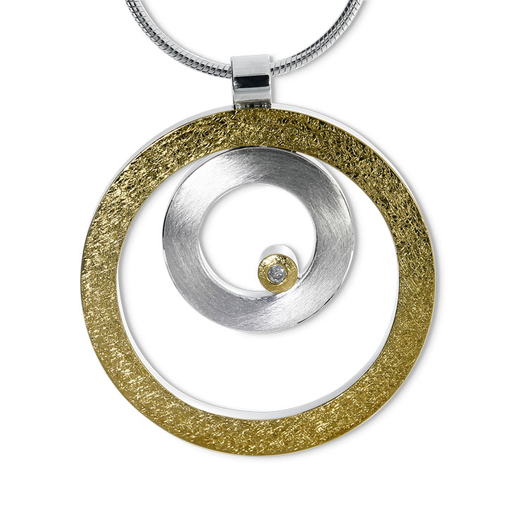 Pendant silver with fine gold Dia 0,02 ct TW Si