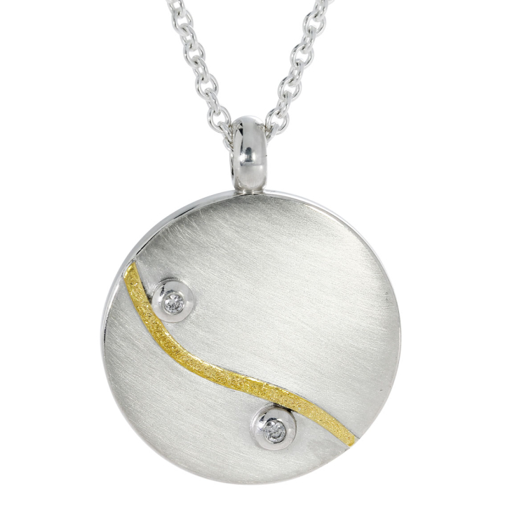 Pendant silver with fine gold  diamond 0.15 and 0.25 ct TWSI