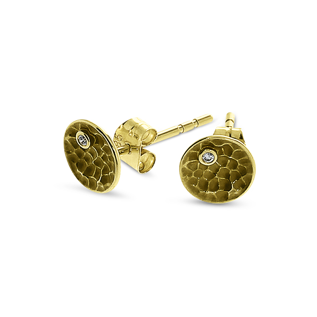 Ohrstecker 585 Gelbgold Hammerschlag rund 7mm Diamant 0,15 ct TWsi (1,1mm)