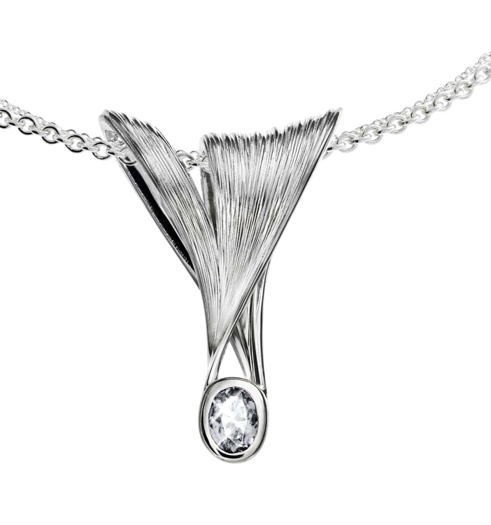 Pendant crease silver white topaz 7x5 mm Double anchor