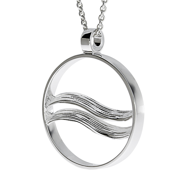Anhänger Crease Welle Silber 925  Durchmesser 27 mm inkl. Ankerkette
