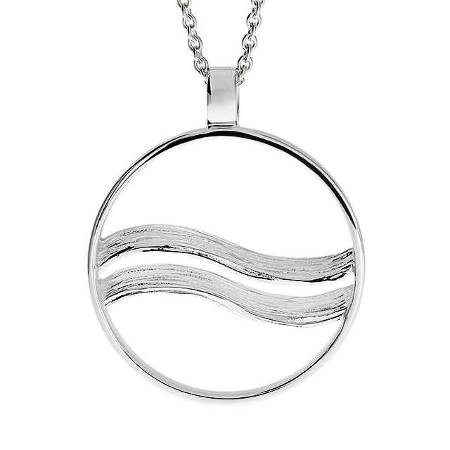 Anhänger Crease Welle Silber 925  Durchmesser 27 mm inkl. Ankerkette