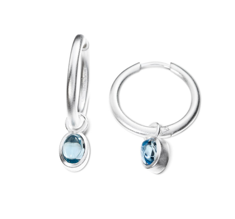 Earring silver blue topaz 5 x7 mm oval cab Pendant for Creoles