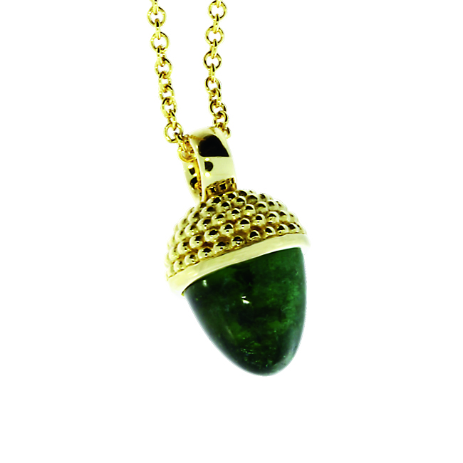 Pendant Dots Acorn 585 Gold green tourmaline cone 8 mm cab