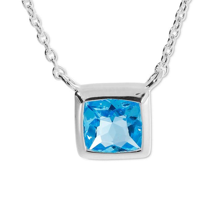 Pendant silver swiss blue topaz 6x6 mm fac  incl. anchor chain 42 cm plus extension