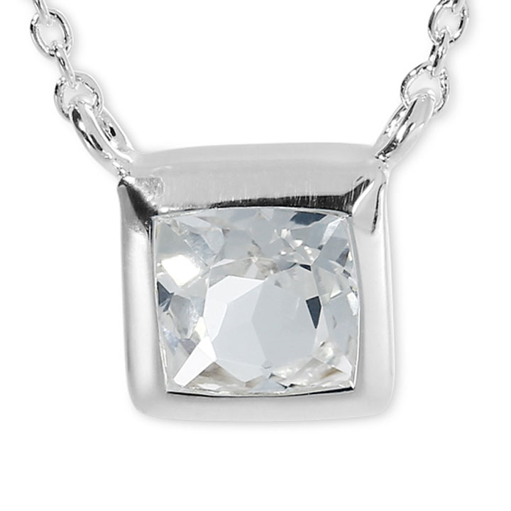 Pendant silver white topaz 6x6 fac incl. anchor chain 42 cm plus extension