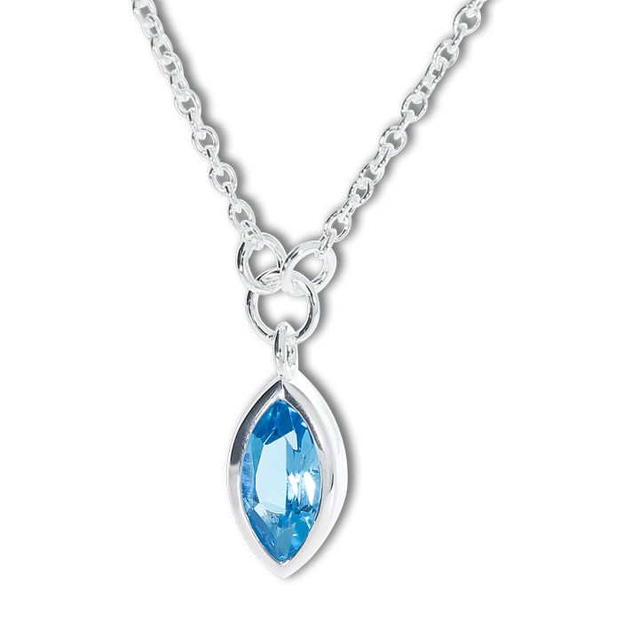 Pendant silver blue topaz 8 x 4