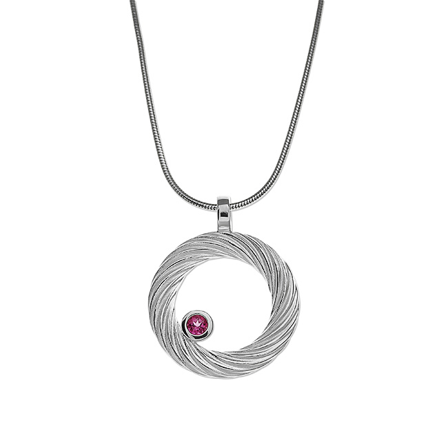 Pendant silver Waves pink tourmaline 3 mm round fac incl. anchor chain