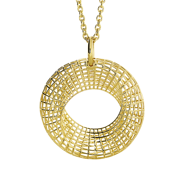 Anhänger Gitternetz Silber gold-plattiert rund 34 mm inkl. Ankerkette