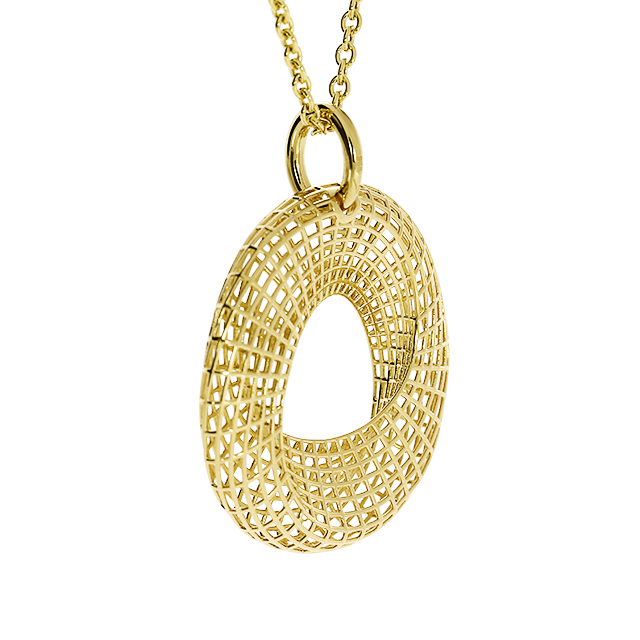 Anhänger Gitternetz Silber gold-plattiert rund 34 mm inkl. Ankerkette