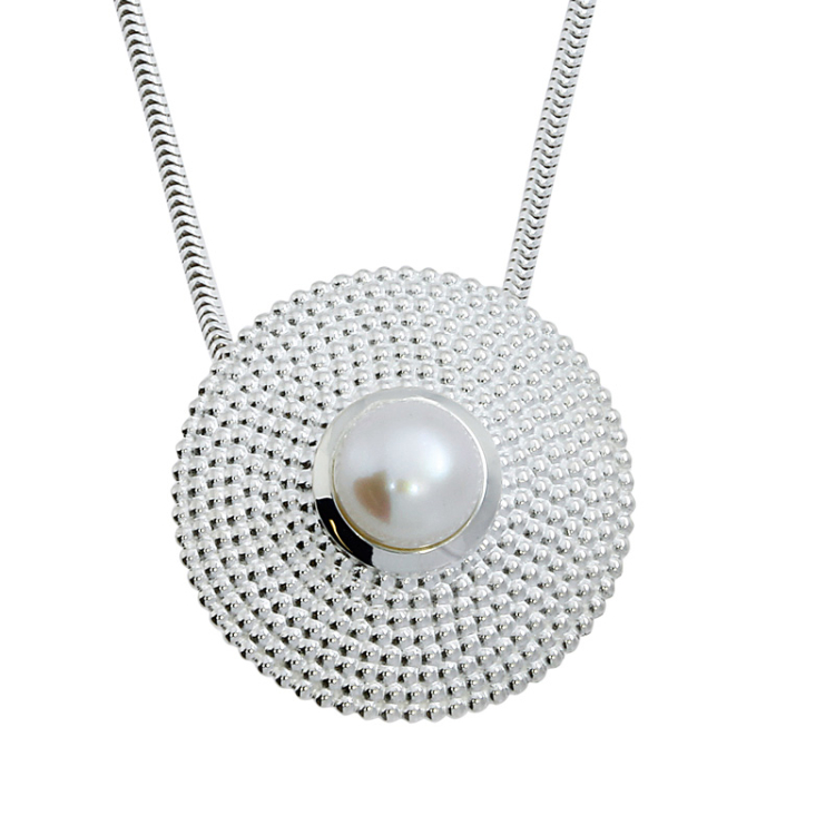 Pendant silver dots pearl 7 mm incl. chain 42 cm