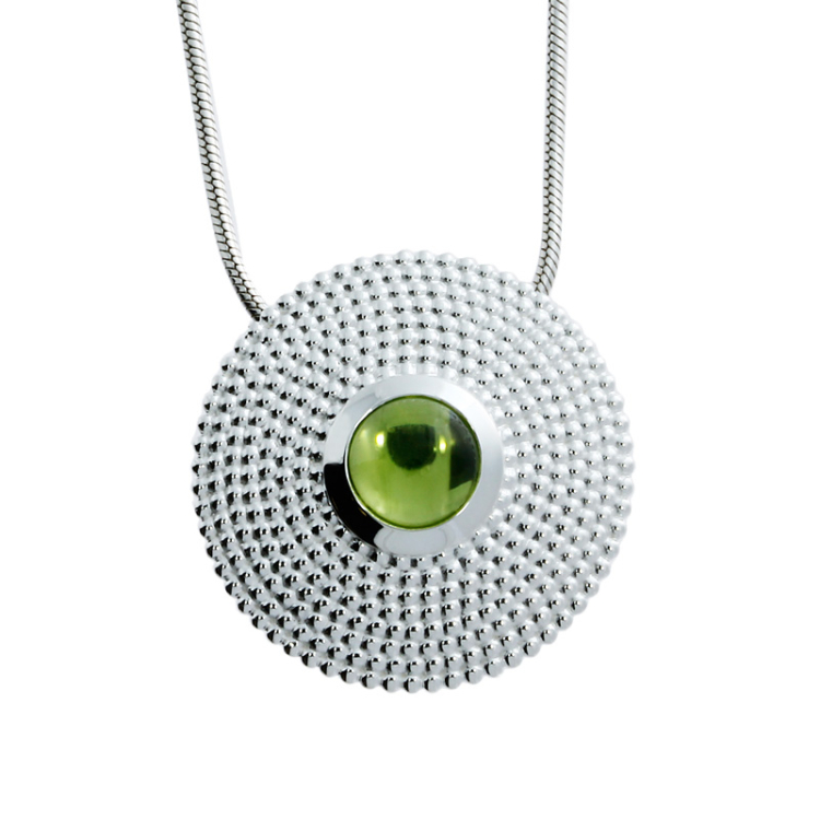 Pendant silver dots peridot 7 mm cab incl. chain 42 cm