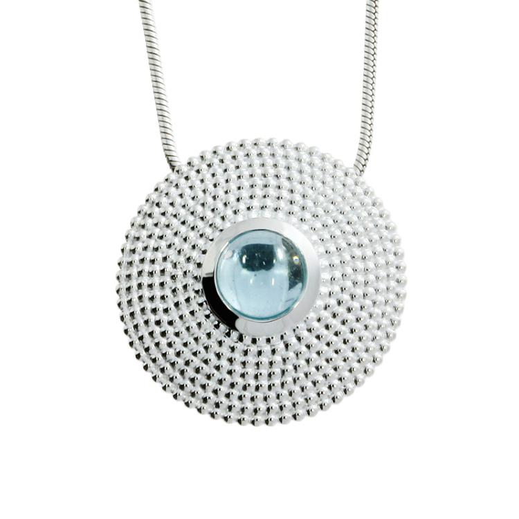 Pendant silver dots blue topaz 7 mm cab incl. chain 42 cm