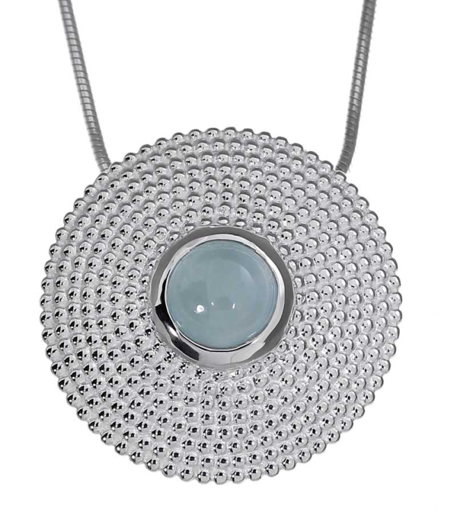Pendant silver dots aquamarine 7 mm cab incl. chain 42 cm