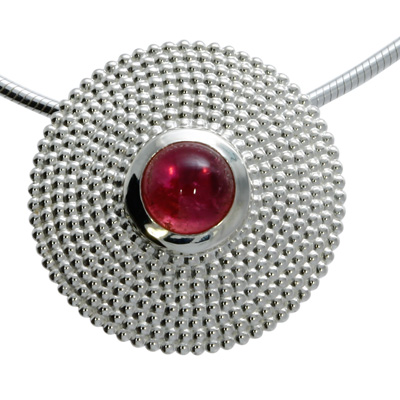 Pendant silver dots light pink tourmaline 7 mm cab incl. chain 45 cm