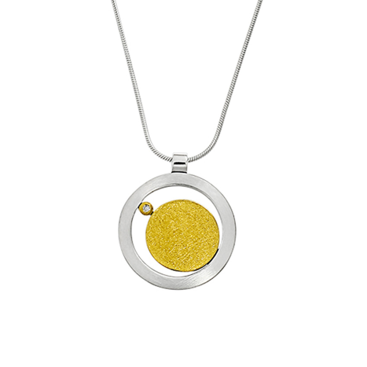 Pendant silver with fine gold diamond 0,02 ct TW Si incl. chain 45 cm