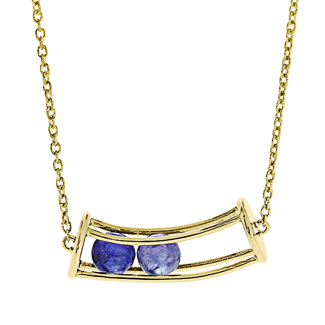 Anhänger 585 Gelbgold mit 2 Tansanit-Kugeln 4mm inkl. Kette