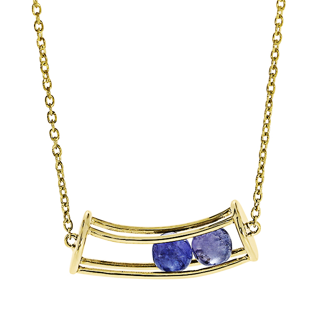 Anhänger 585 Gelbgold mit 2 Tansanit-Kugeln 4mm inkl. Kette