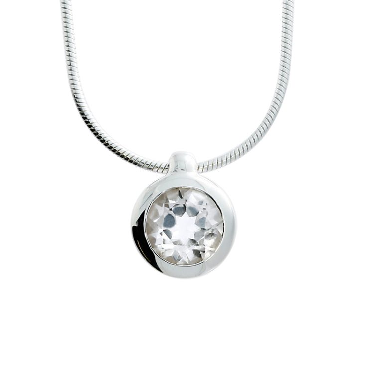 Pendant si white topaz 7mm round