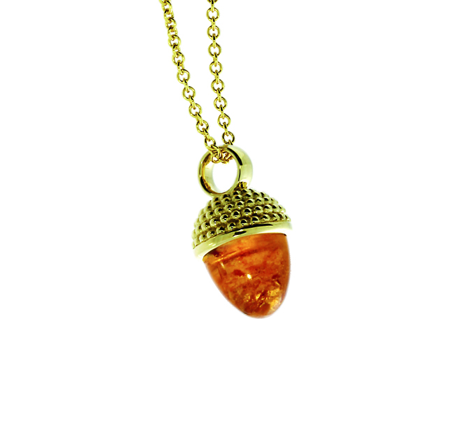 Pendant dots acorn 585 gold Mandarin garnet cone 8 mm cab