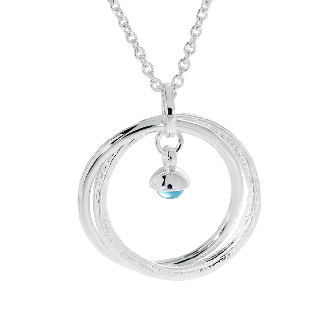 Pendant Strandcores silver light double circles Minieichel Swiss blue Topaz 45 chain