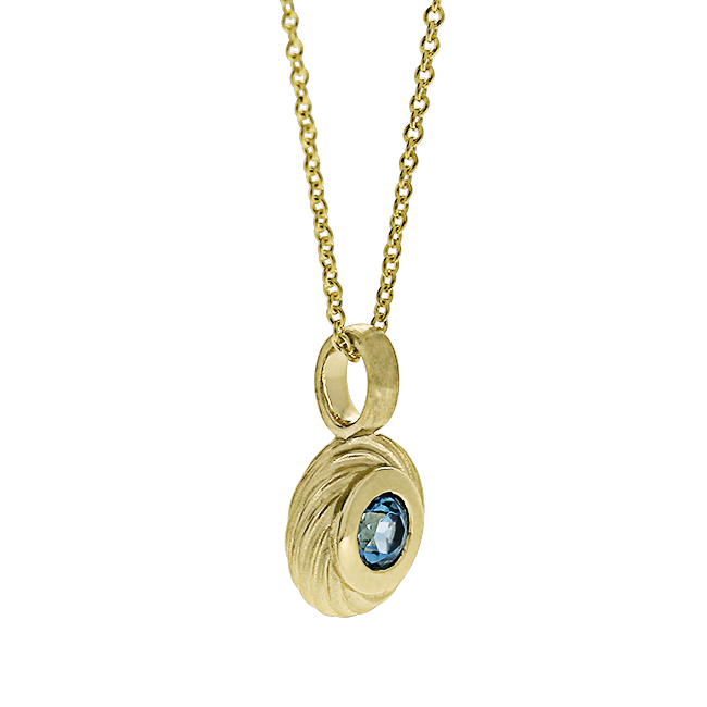Pendant Waves 585 gold blue topaz 3mm without chain
