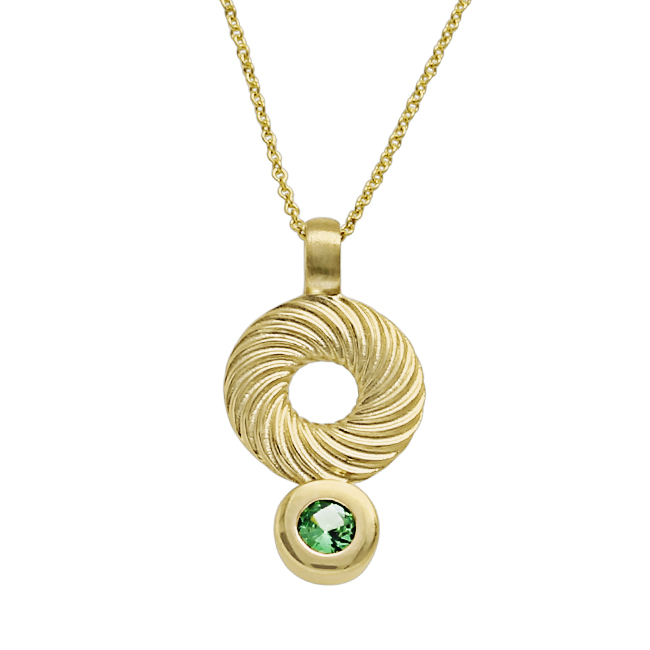 Pendant Waves 585 gold tsavorite 3 mm fac without chain