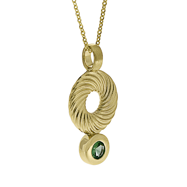 Pendant Waves 585 gold tsavorite 3 mm fac without chain