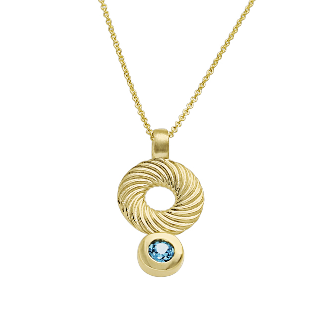 Pendant Waves 585 gold blue topaz 3 mm fac without chain