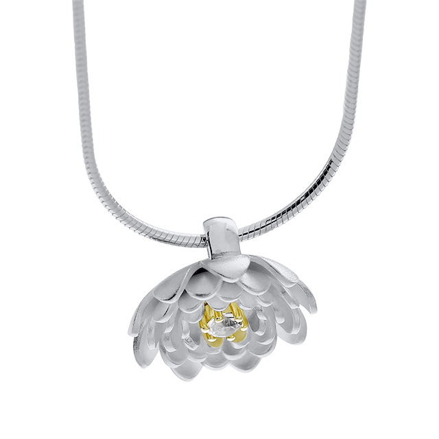 Anhänger Lotusblüte Silber hell rund 14 mm ohne Schlangenkette