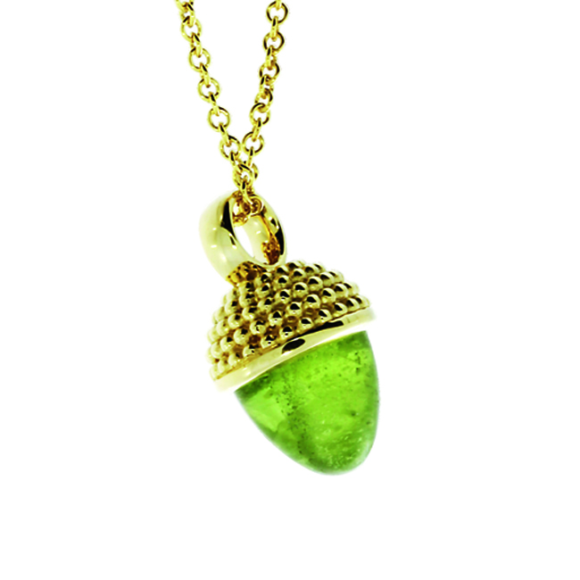 Pendant Dots Acorn 585 Gold Peridot cone 8 mm cab