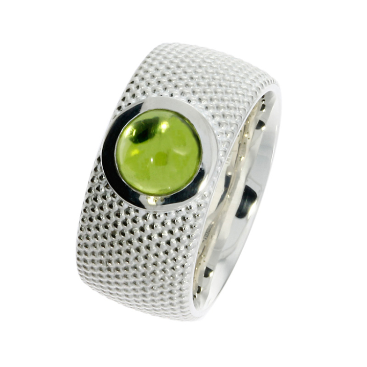 Ring Dots silver 10 mm peridot 7 mm cab Ring size 50