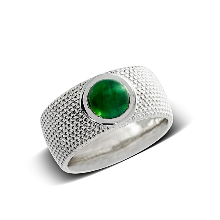 Ring Dots No1 silver green tourmaline 7mm round Ring size 50