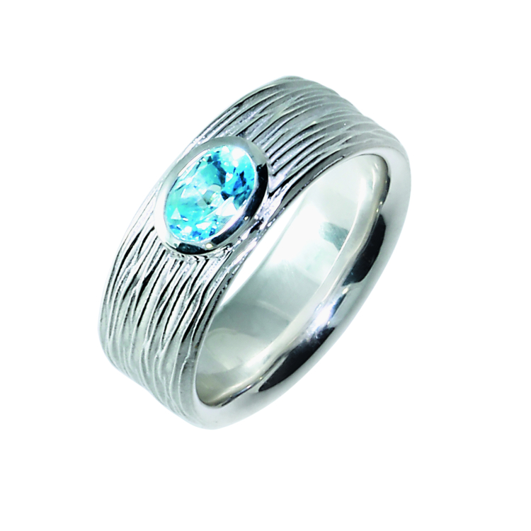 Ring crease silver blue topaz 7x5 mm fac Ring size 50