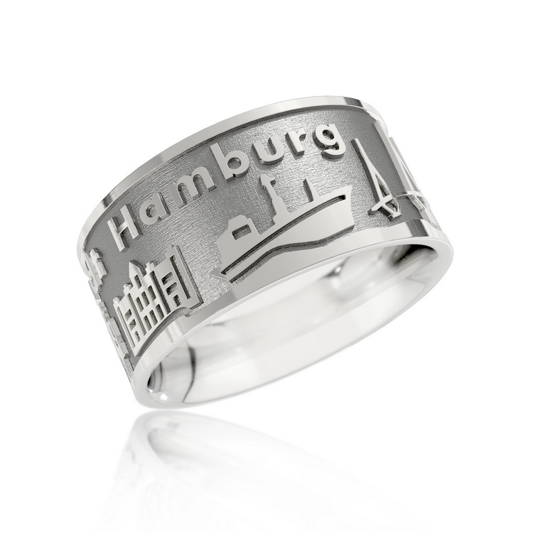 Ring City of Hamburg silver oxidised Ring size 52