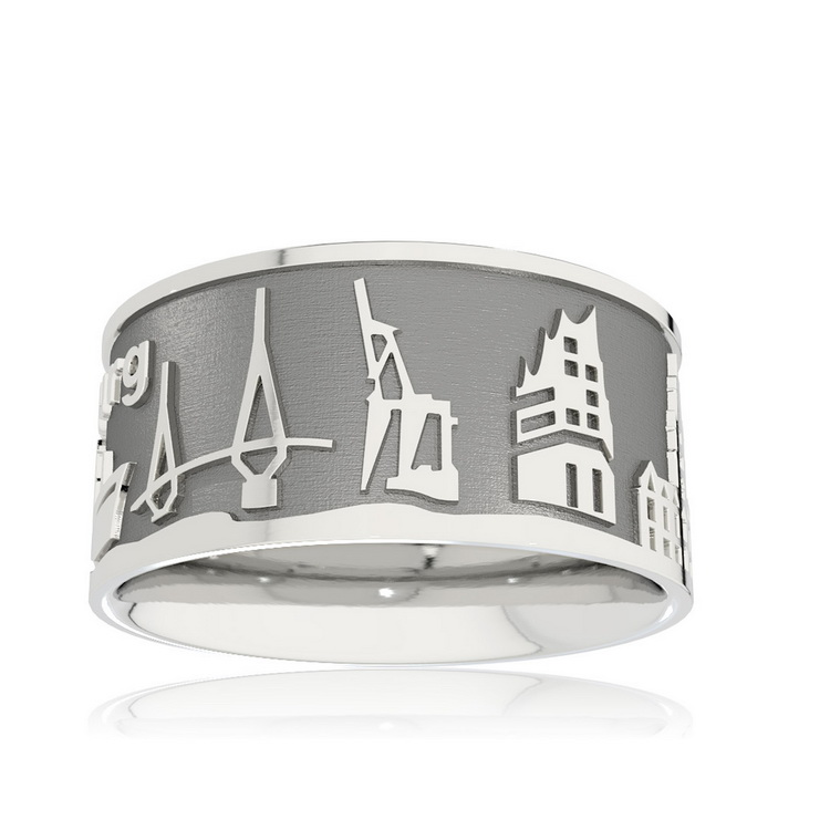 Ring City of Hamburg silver oxidised Ring size 52