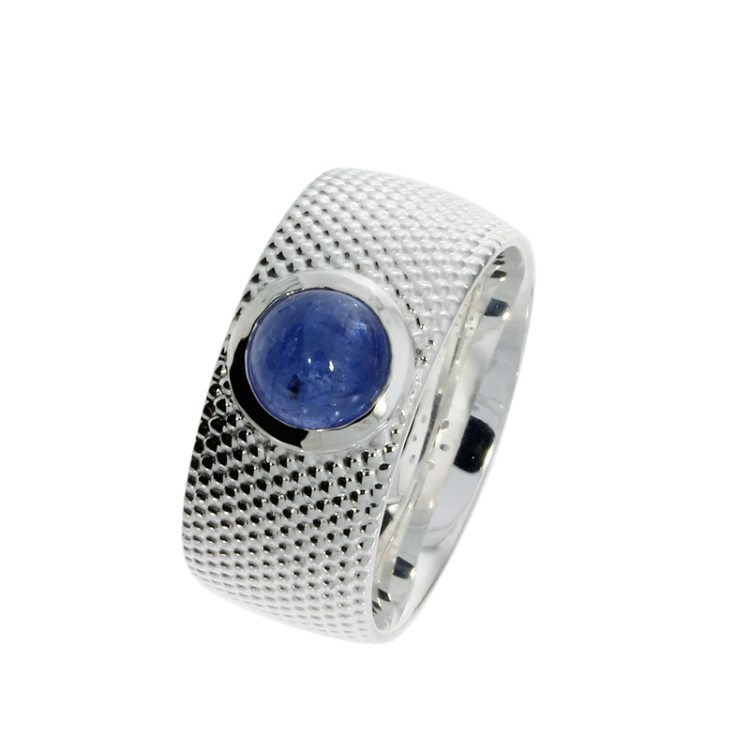 Ring Dots No1 silver tanzanite 7mm round Ring size 52