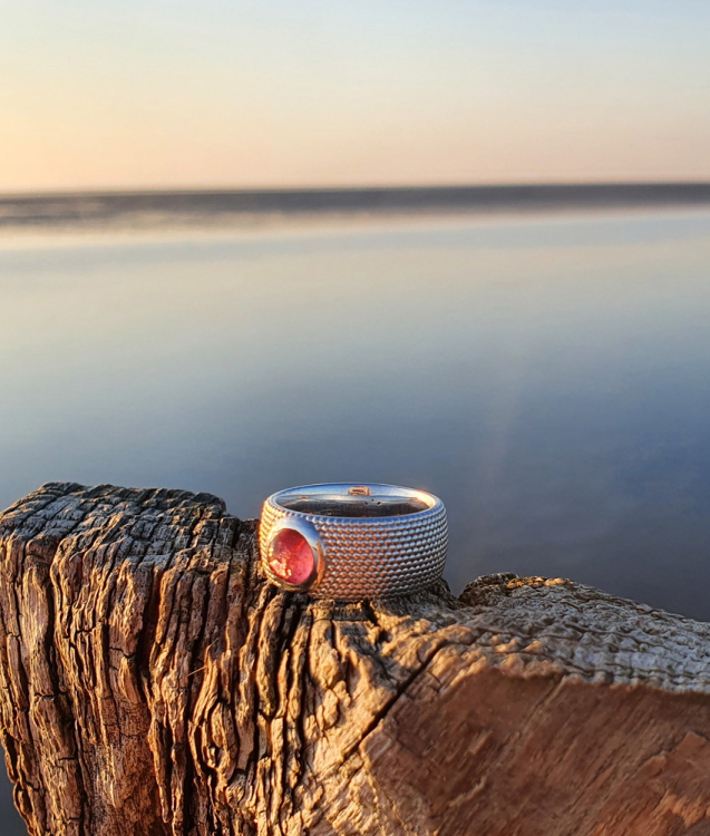 Ring Dots silver pinkTourmaline 7 mm round Ring size 52