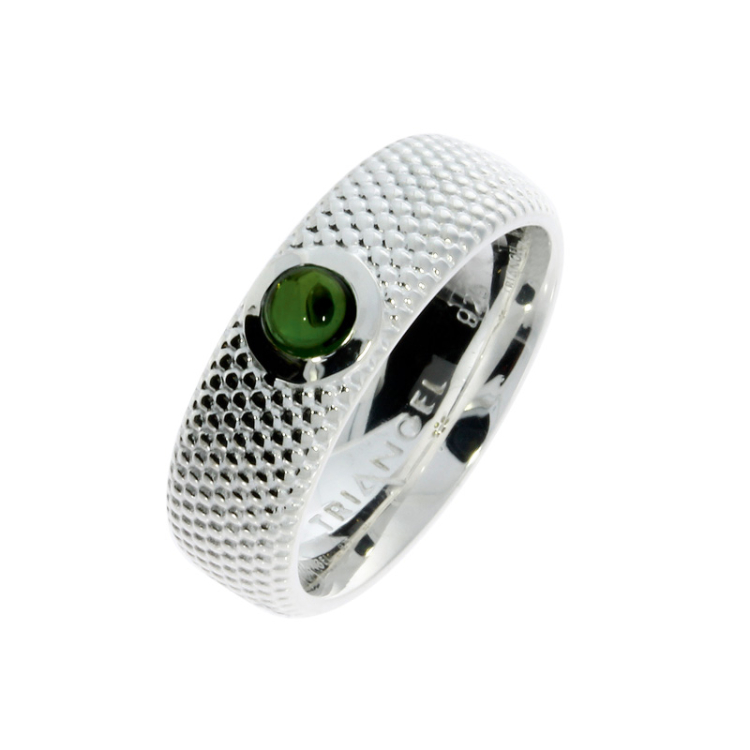 Ring Dots No2 silver green tourmaline 4mm cab Ring size 52