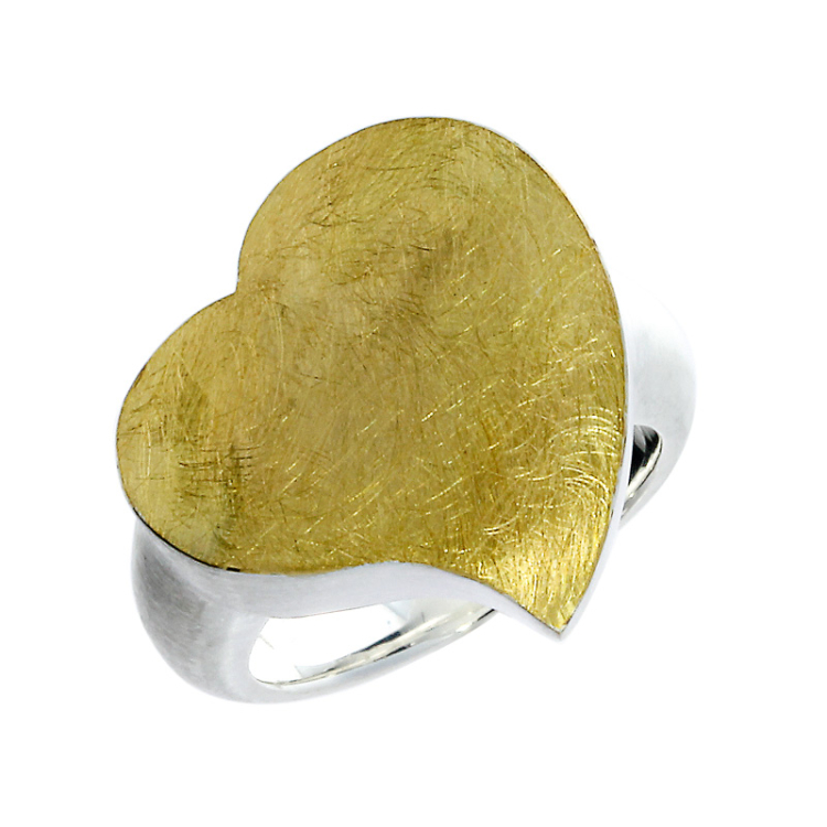 Ring si with fine gold heart Ring size 52