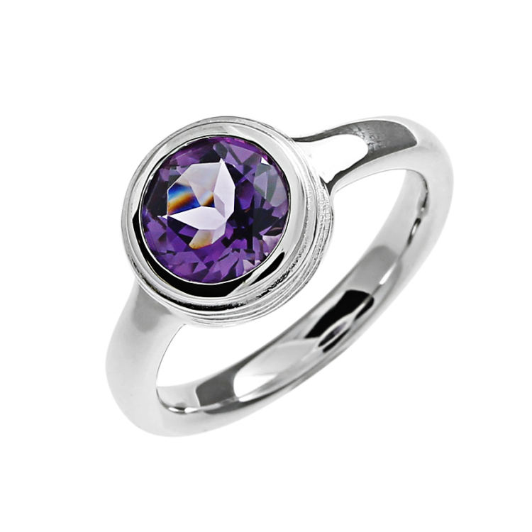 Ring Silver Crease Blossom Setting Amethyst 8 mm fac  