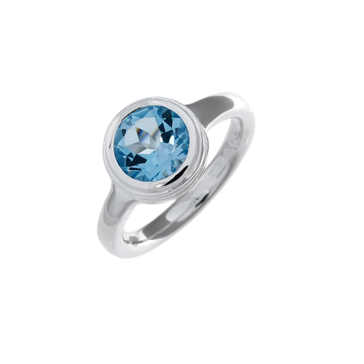 Ring silver crease blossom setting blue topaz 8 mm fac  