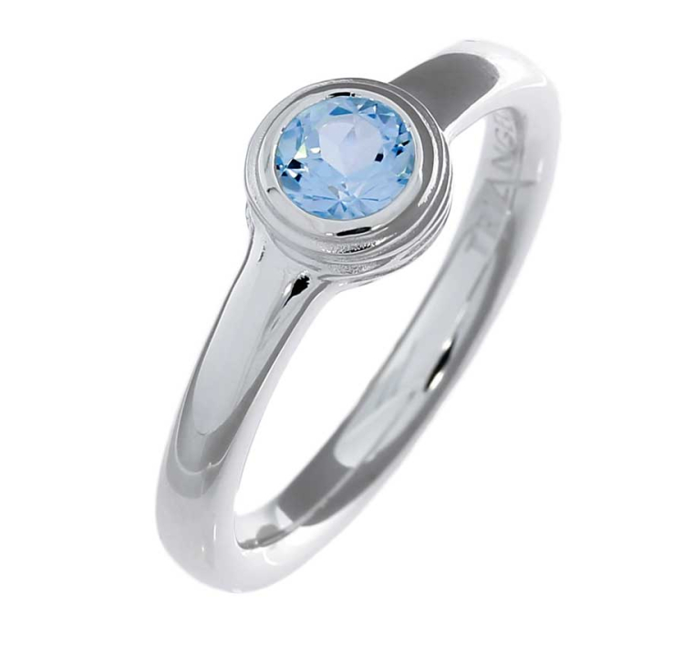 Ring Silber Crease Blossom blauer Topas 5 mm fac  Ringweite 52