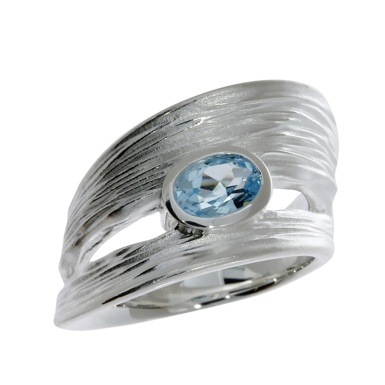 Ring Crease Silber  blauer Topas 7x5 mm Ringweite 52