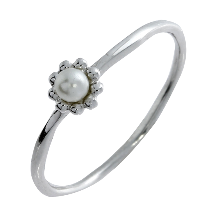 Ring silver-rhod. withpearl   